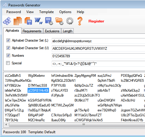 Passwords Generator Interface.