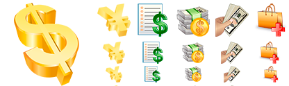 Several examples of the Business Icons Pack.